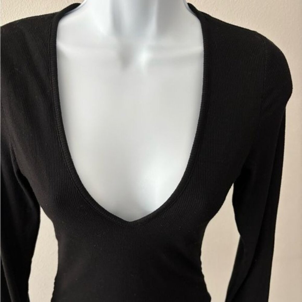 Klassy Network Bodysuit Medium Deep V Ribbed Minimalist Clean Girl Streetwear - Picture 5 of 14